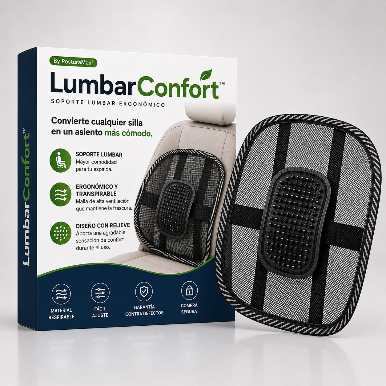LumbarConfort™ Convierte cualquier silla en un asiento más cómodo
