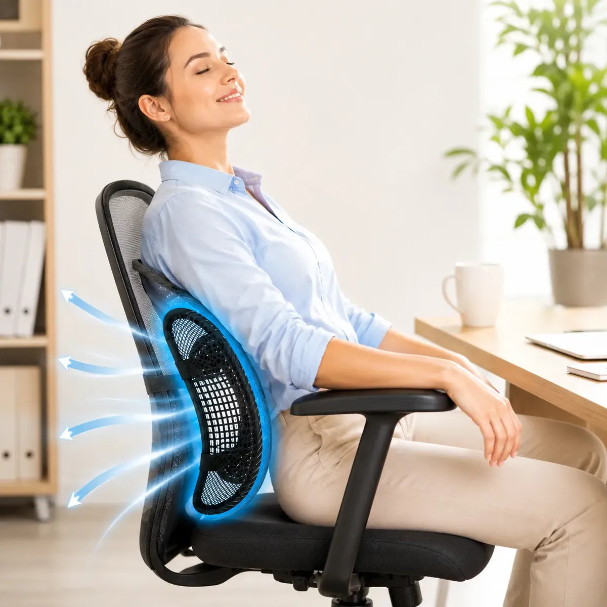 LumbarConfort™ Convierte cualquier silla en un asiento más cómodo